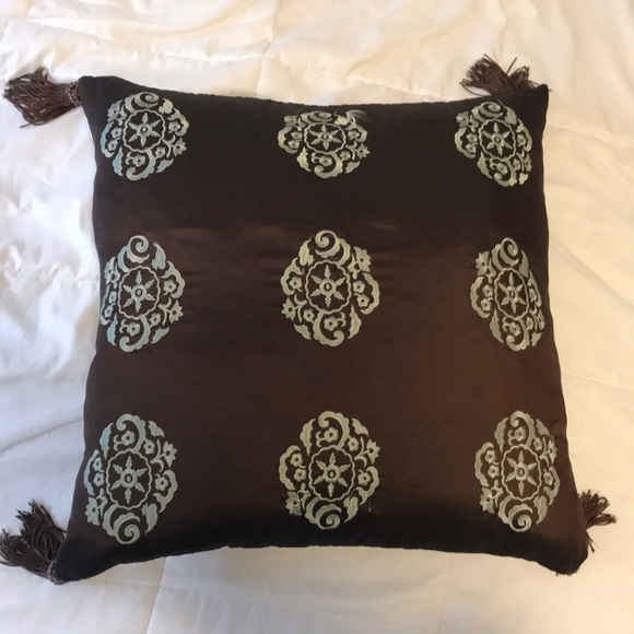 Brown and Turquoise Feather Pillow - Picture 1 of 2